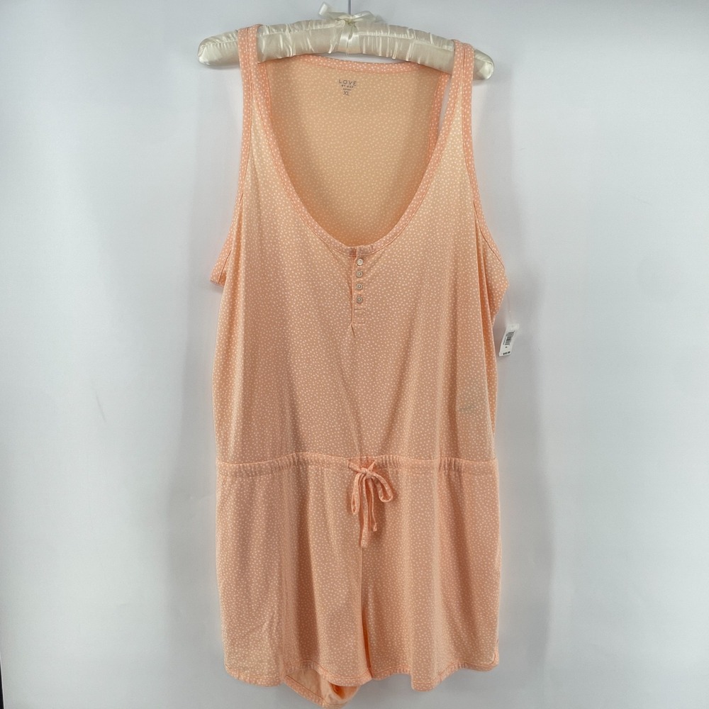 LOVE BY GAP Romper Pajamas Women XL Sleeveless Polka Dot Peach Lounge Coquette